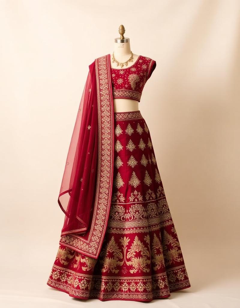 Burgundy Raw Silk Lehenga